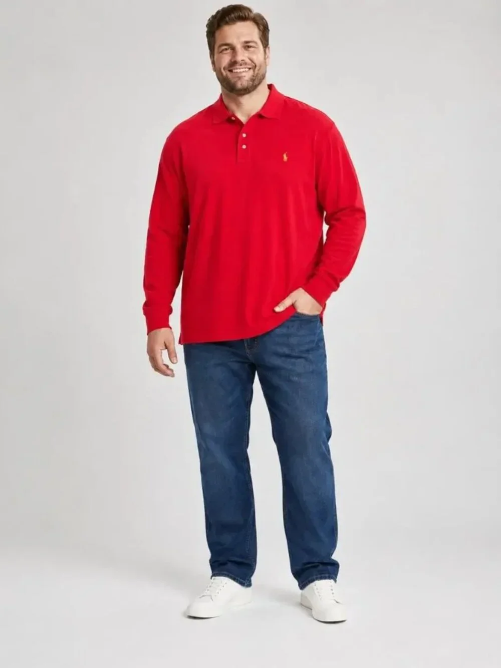 NEW POLO RALPH LAUREN Long Sleeve Polo Shirt Red 3XLT Tall MSRP: $170 Cotton